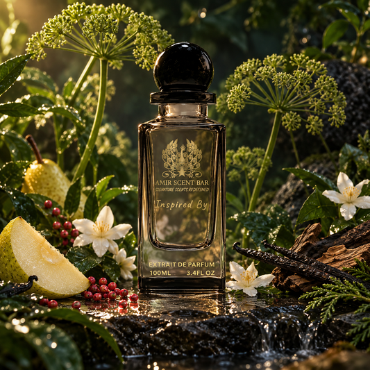 ANGELIQUE NOIRE by Amir Scent Bar with a scene inspired by its fragrance notes