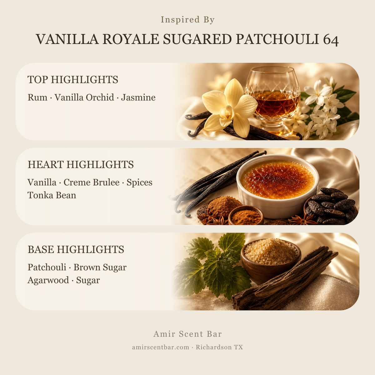 VANILLA ROYALE SUGARED PATCHOULI 64 fragrance notes