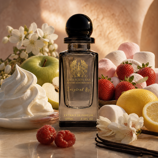 Yum Boujee Marshmallow by Amir Scent Bar with marshmallow, strawberry, citrus, apple, raspberry and vanilla