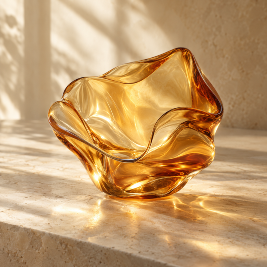 abstract warm golden light glowing through translucent amber-toned glass, no gemstone or ingredient props
