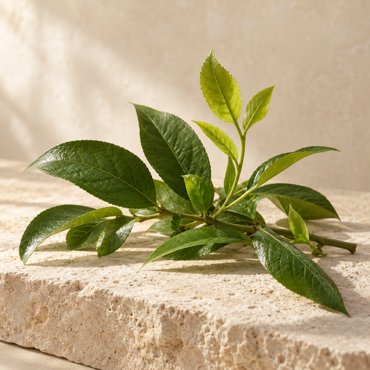 a simple arrangement of fresh green leaves and cut stems