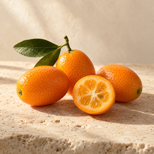 three kumquats and one cut half