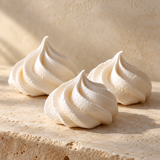 three small white meringue swirls