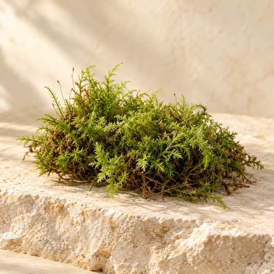 a small natural patch of soft green woodland moss