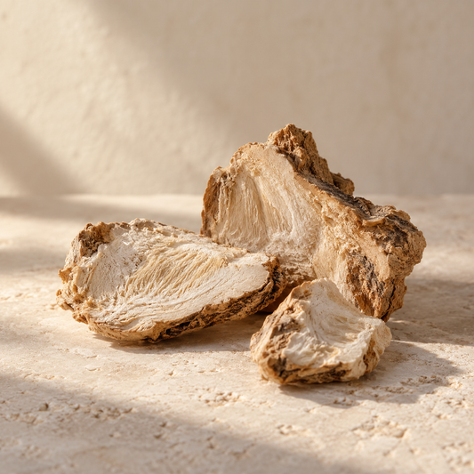 a few dried pale orris rhizome pieces