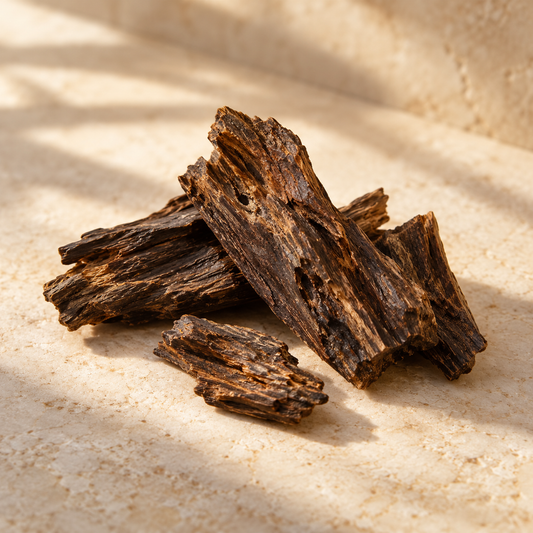 a few dark textured agarwood chips