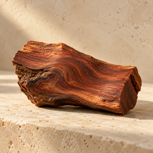 a small piece of warm reddish-brown rosewood with visible grain