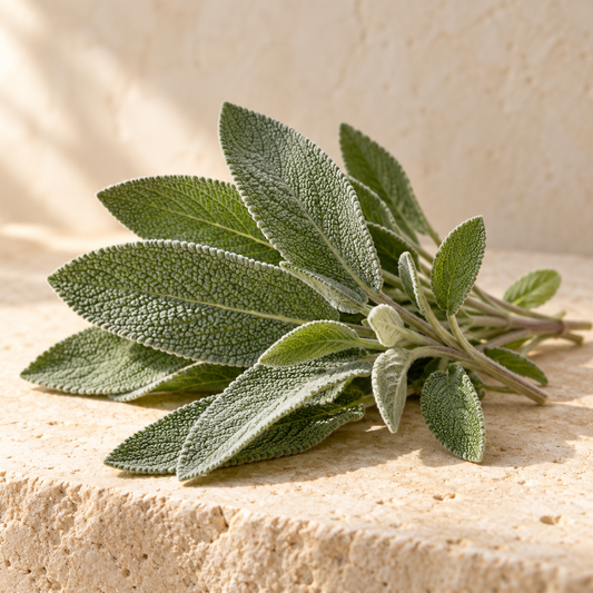 fresh gray-green sage leaves