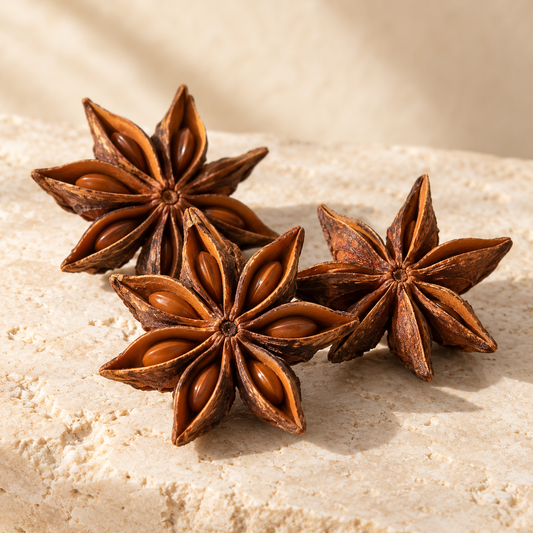three whole star anise pods