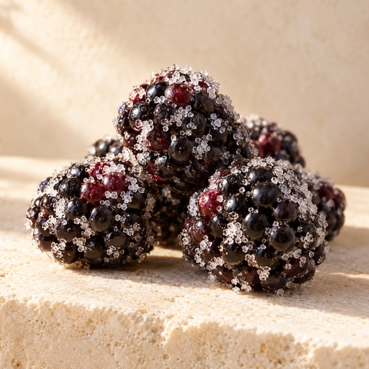 blackberries lightly coated in visible sugar crystals