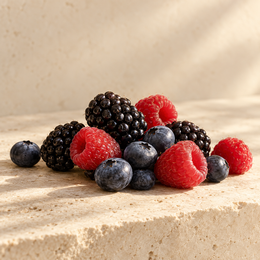 a small mix of blackberries, blueberries and raspberries