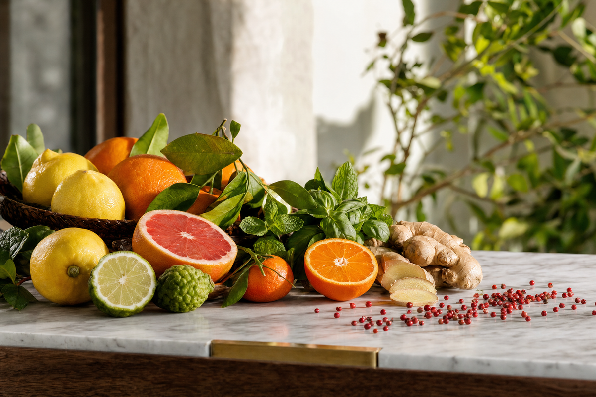 Citrus fragrance collection — fine-art botanical and scent ingredient photography