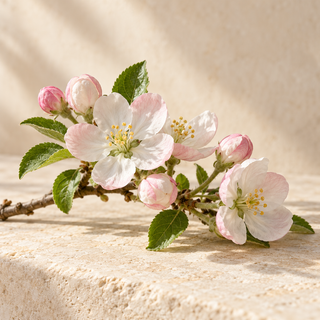 a short branch of white and pale pink apple blossoms