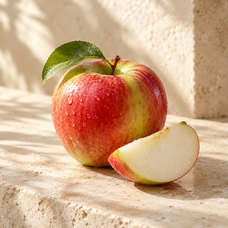 a crisp red-green apple and a cut wedge