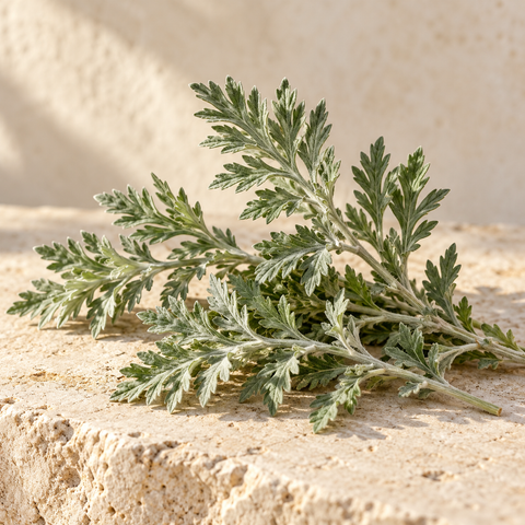 a few silver-green artemisia sprigs