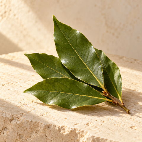 a few glossy green bay leaves