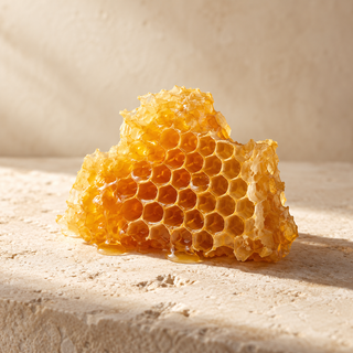 a small piece of natural golden beeswax honeycomb, no bees