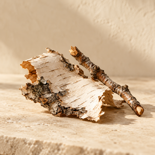 a small piece of birch bark and a short twig