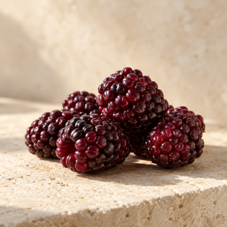 a small cluster of dark reddish-purple boysenberries
