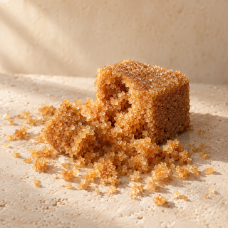 brown sugar crystals and a broken brown sugar cube
