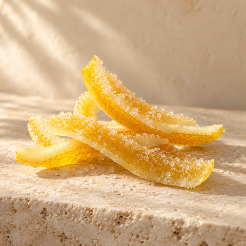 a few strips of candied lemon peel dusted with sugar