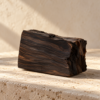 a small block of very dark ebony wood with visible fine grain