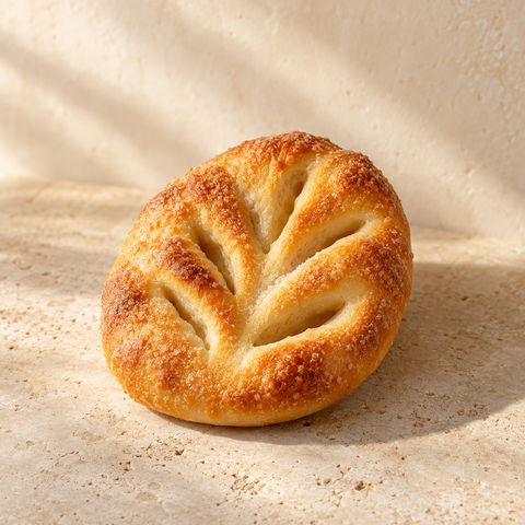 one small oval sweet fougassette bread with traditional slits