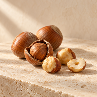 hazelnuts in shells beside a few kernels