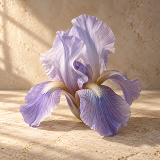 one elegant pale violet iris flower with folded petals