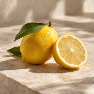 a fresh yellow lemon and a cut half