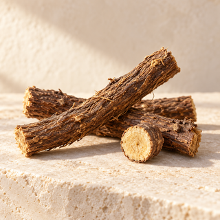 natural licorice root sticks and one cut root end