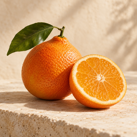 an orange-skinned mandora citrus fruit with a cut half