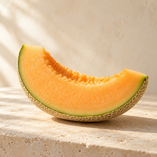 a fresh cantaloupe melon wedge with pale orange flesh