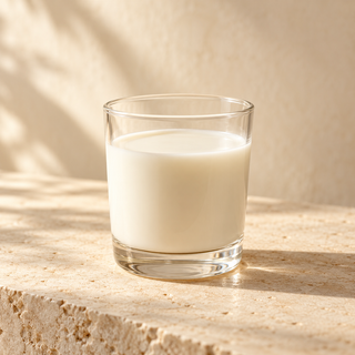 a small clear glass of milk