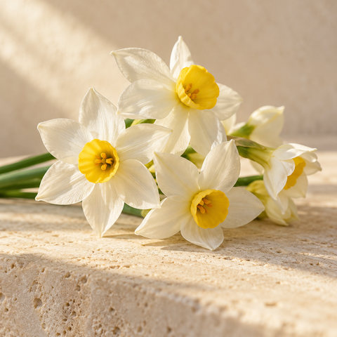 small white narcissus flowers with yellow centers
