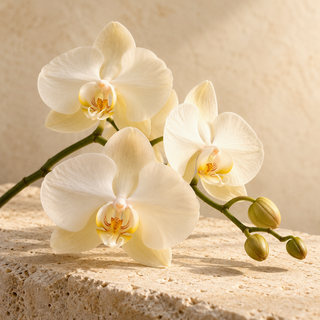 a pale cream orchid flowering stem