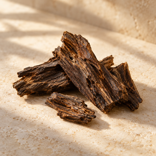 a few dark textured agarwood chips