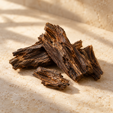 a few dark textured agarwood chips