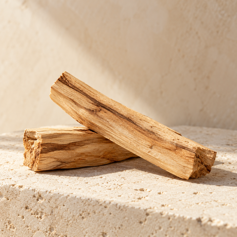two pale palo santo wood sticks with visible grain