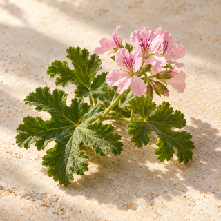 scented pelargonium leaves and a delicate pink flower spray