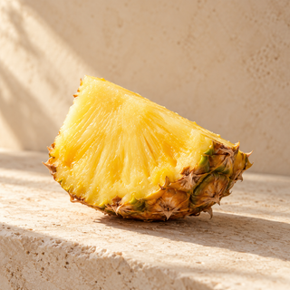 a fresh pineapple wedge with golden flesh and textured rind