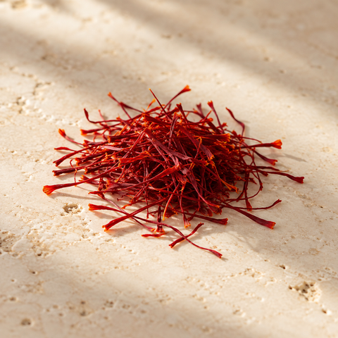 a small elegant pinch of fine crimson saffron threads