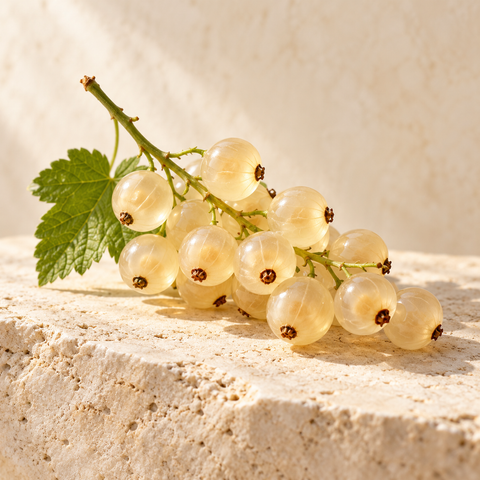 translucent pale white currants on a small stem