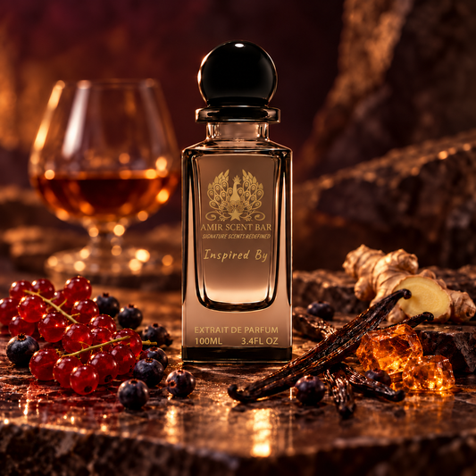Drunk Lovers by Amir Scent Bar with subtle gold logo, cognac, berries, ginger and vanilla