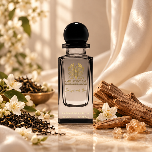 THE WEDDING VELVET SANTAL by Amir Scent Bar with a background inspired by its fragrance notes