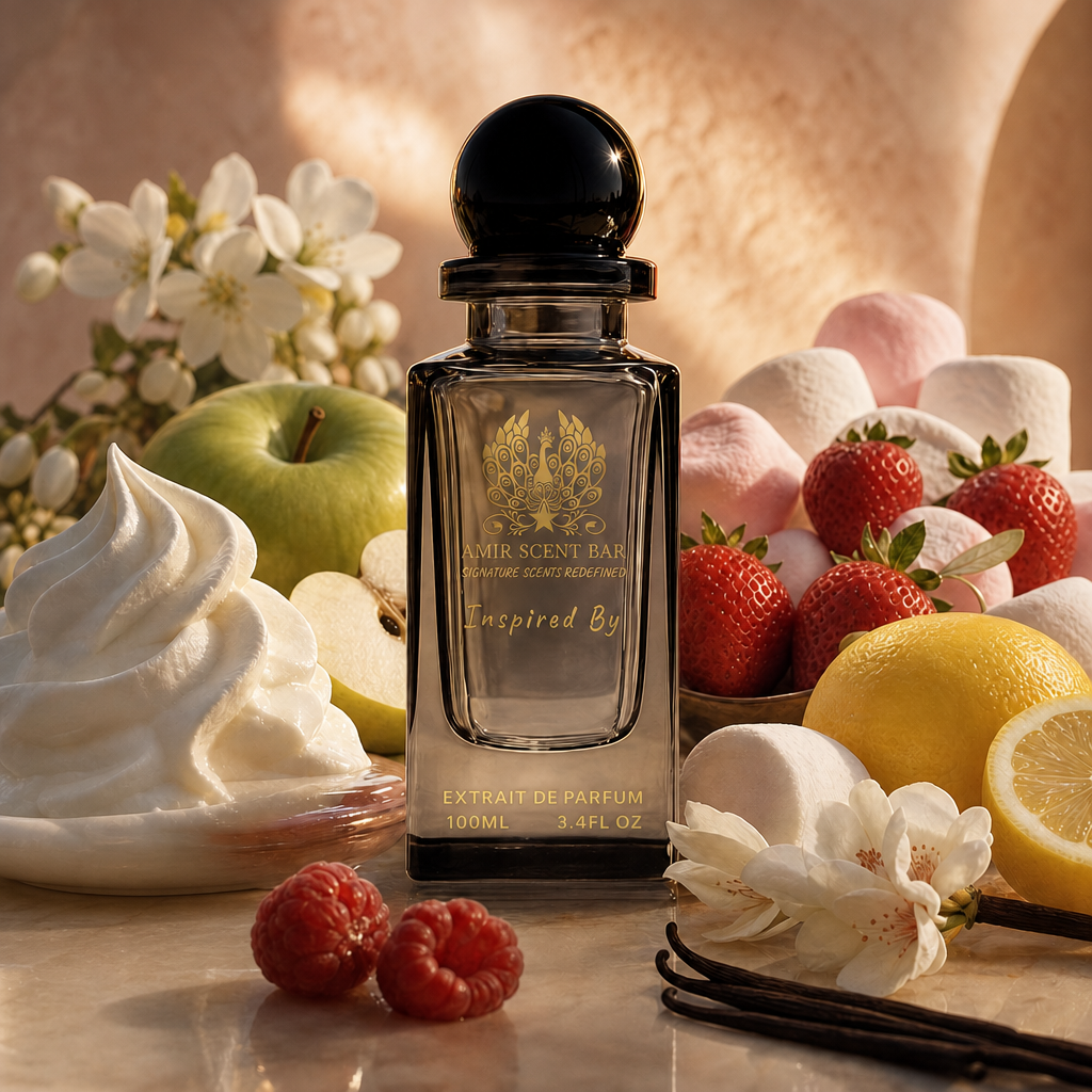 Yum Boujee Marshmallow by Amir Scent Bar with marshmallow, strawberry, citrus, apple, raspberry and vanilla