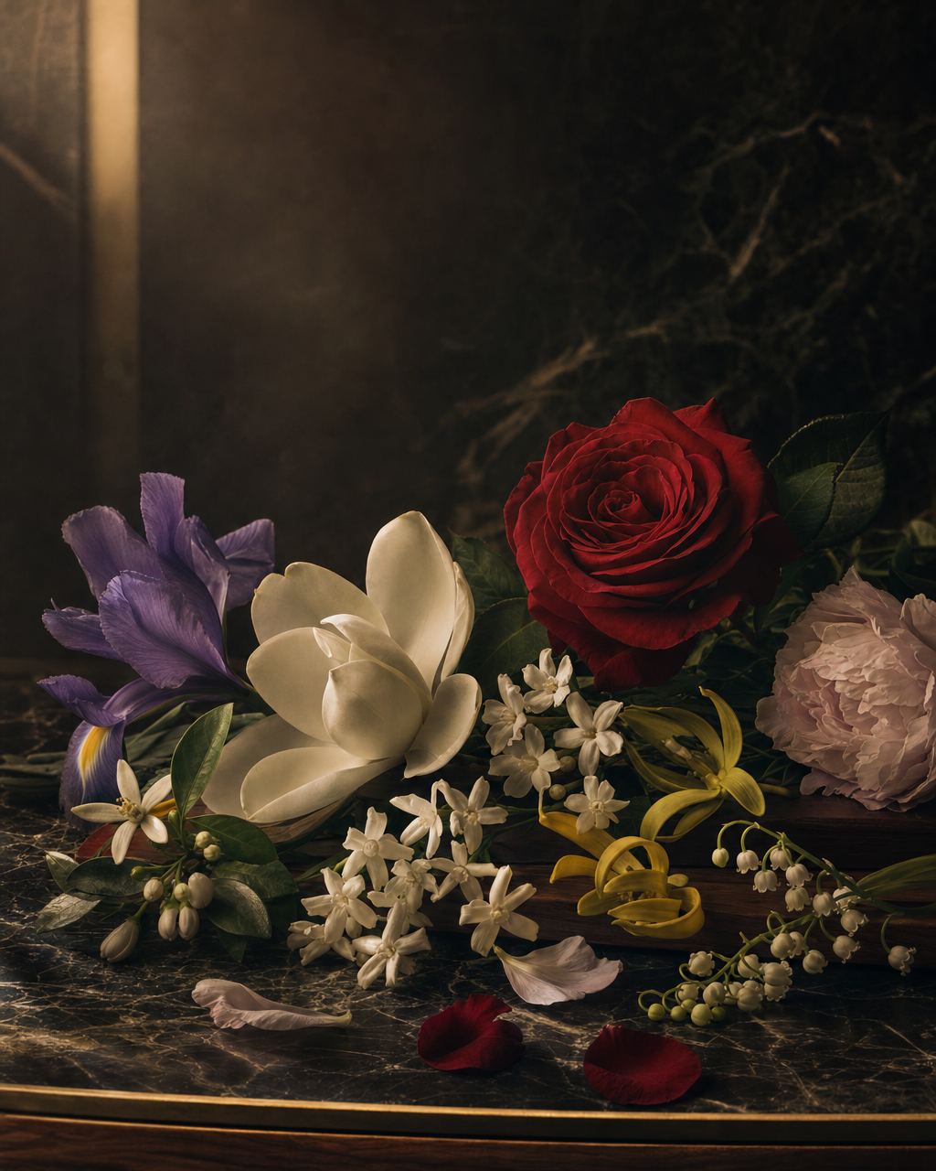 Rose, iris, magnolia and jasmine